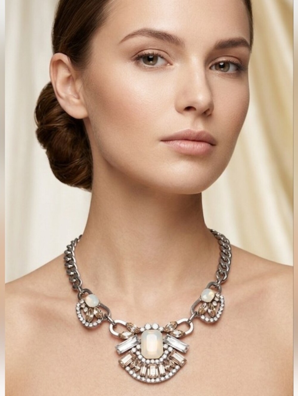 Lane Bryant Champagne and Clear Crystal Statement Necklace